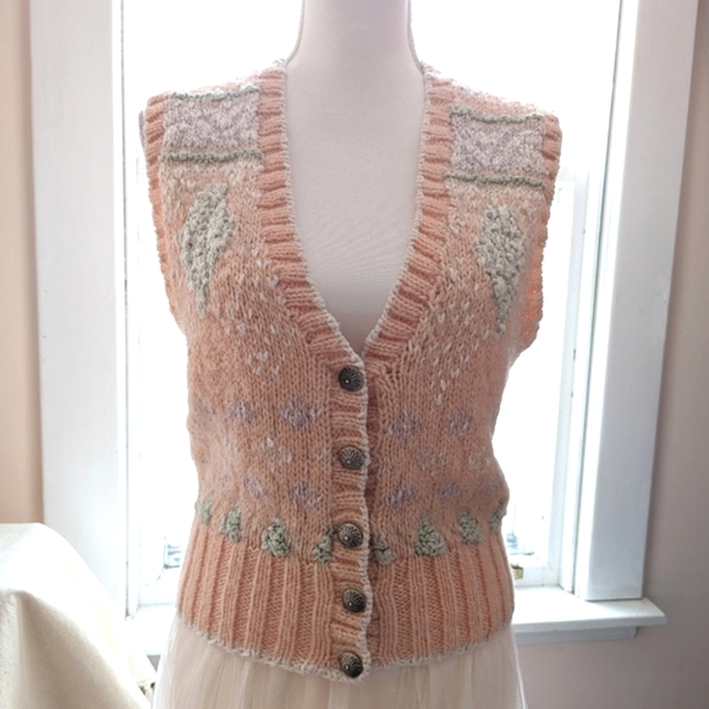 Liz Claiborne vintage knit vest wool cotton blend pastel button down sm/med